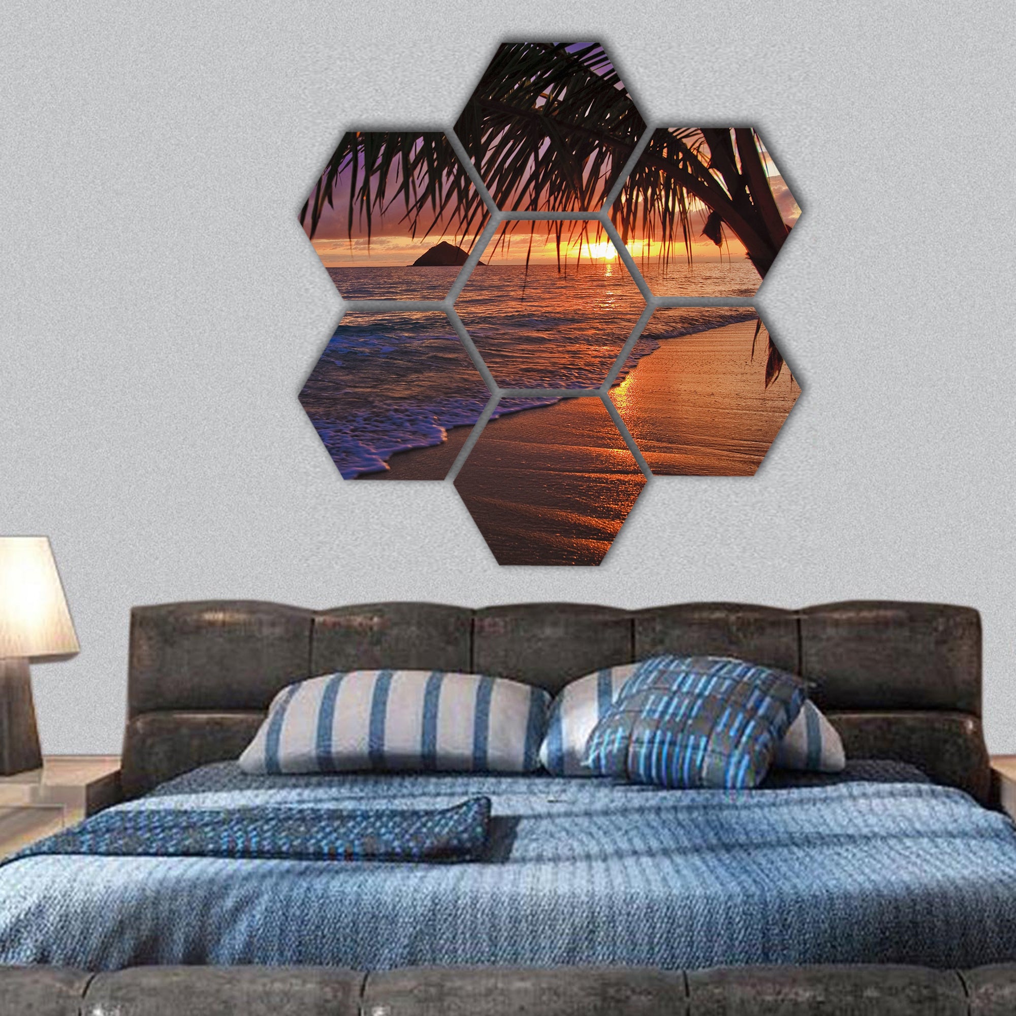 Pacific sunrise at Lanikai beach, Hawaii hexagonal canvas wall art