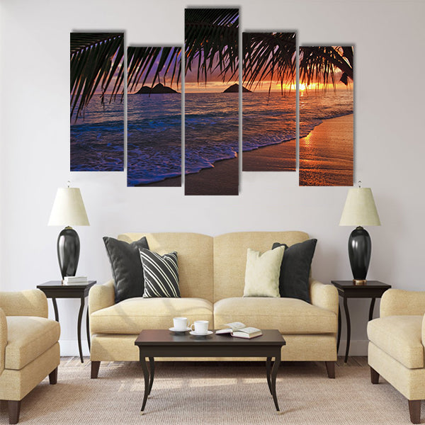 Pacific sunrise at Lanikai beach, Hawaii Multi Panel Canvas Wall Art