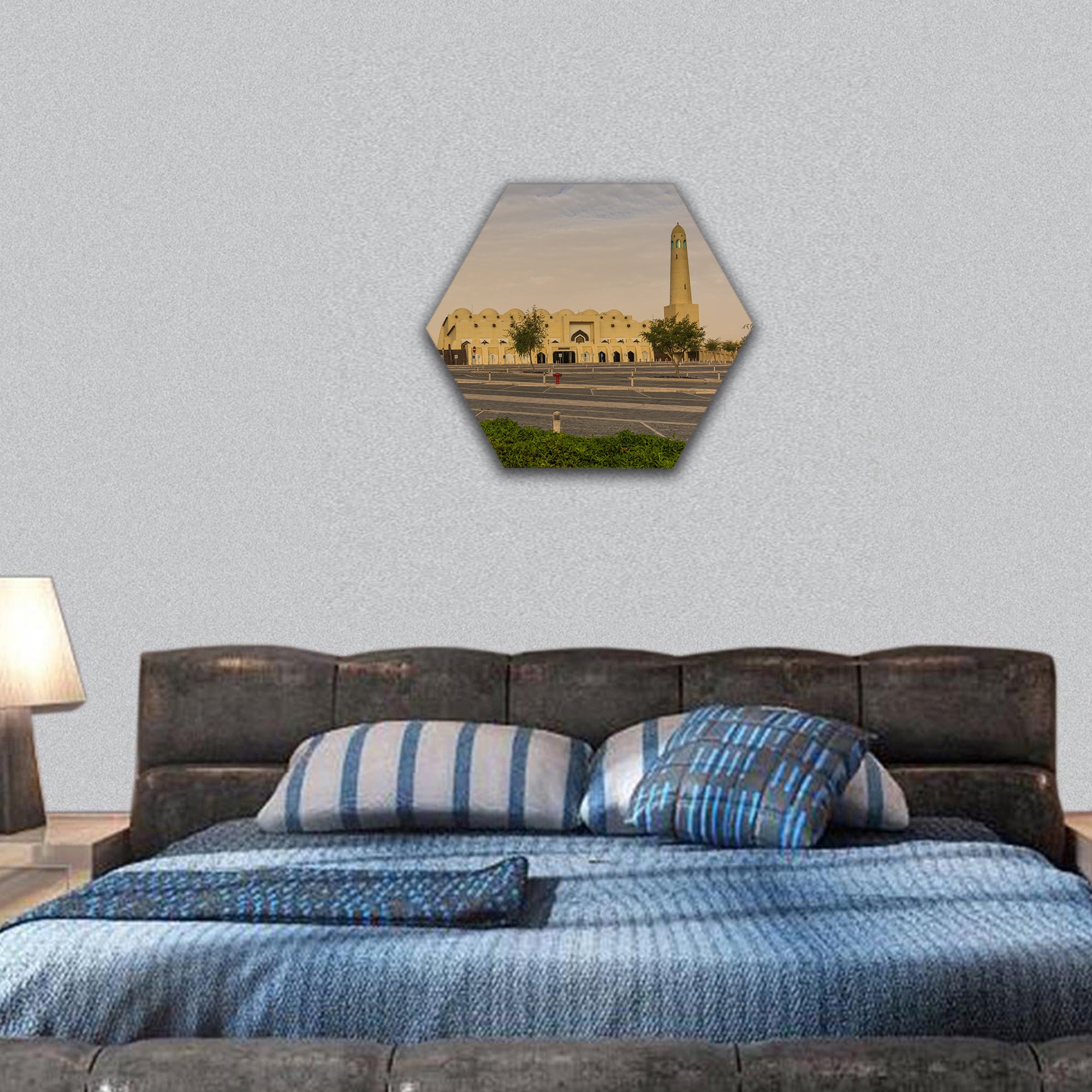Most of the national mosque in Doha, Qatar hexagonal canvas wall art