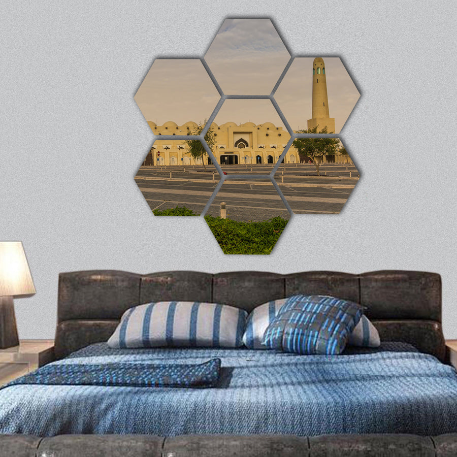Most of the national mosque in Doha, Qatar hexagonal canvas wall art