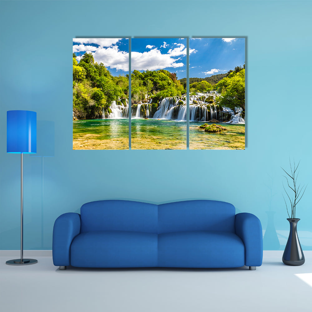 Scene Of A Beautiful Waterfall In A Park Multi Panel Canvas Wall Art