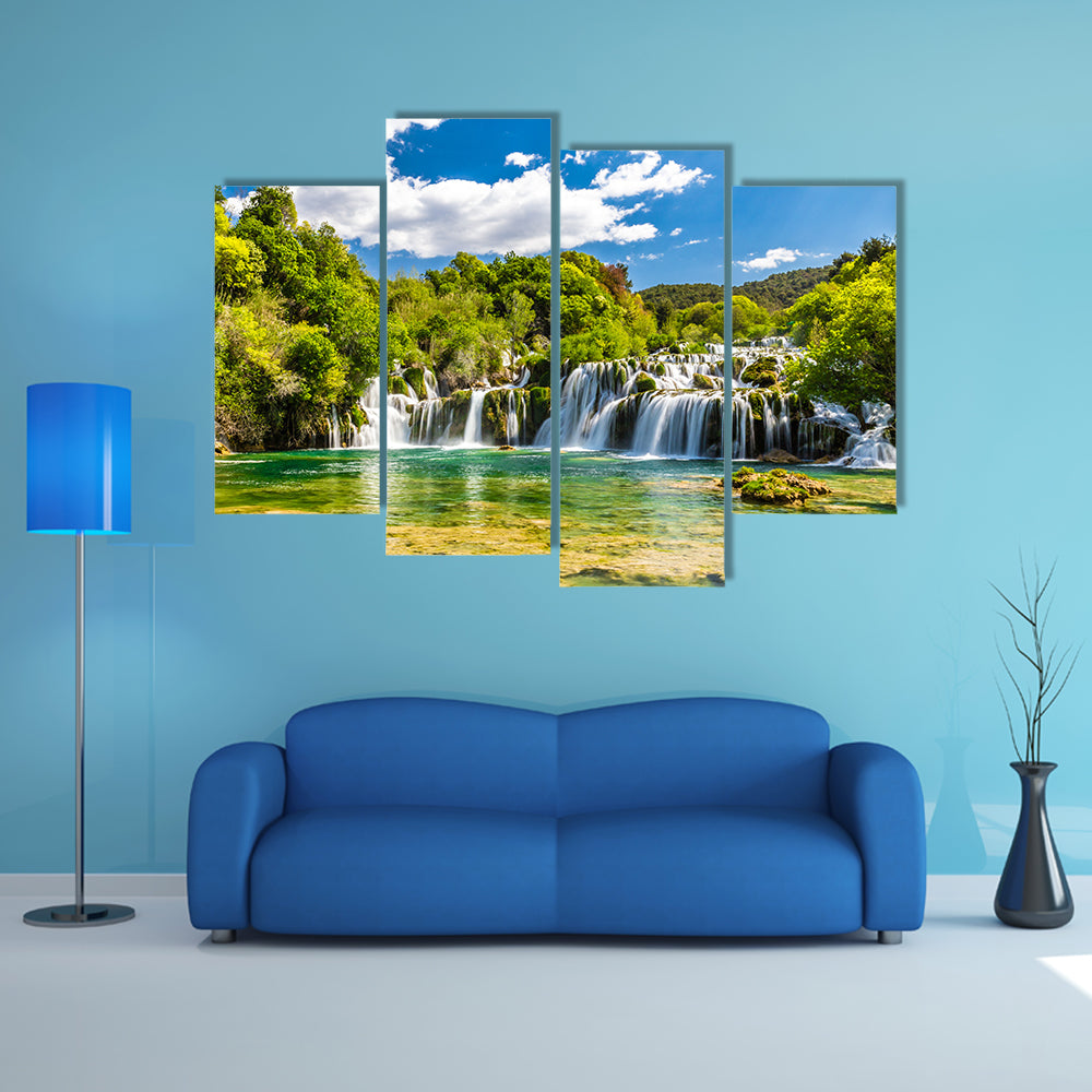 Scene Of A Beautiful Waterfall In A Park Multi Panel Canvas Wall Art