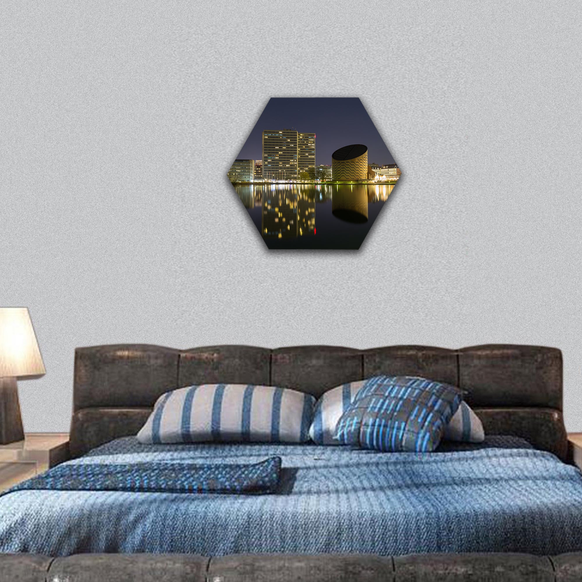 Copenhagen, Tycho Brahe Planetarium, Lake Sankt Joergens hexagonal canvas wall art