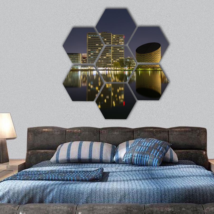 Copenhagen, Tycho Brahe Planetarium, Lake Sankt Joergens hexagonal canvas wall art