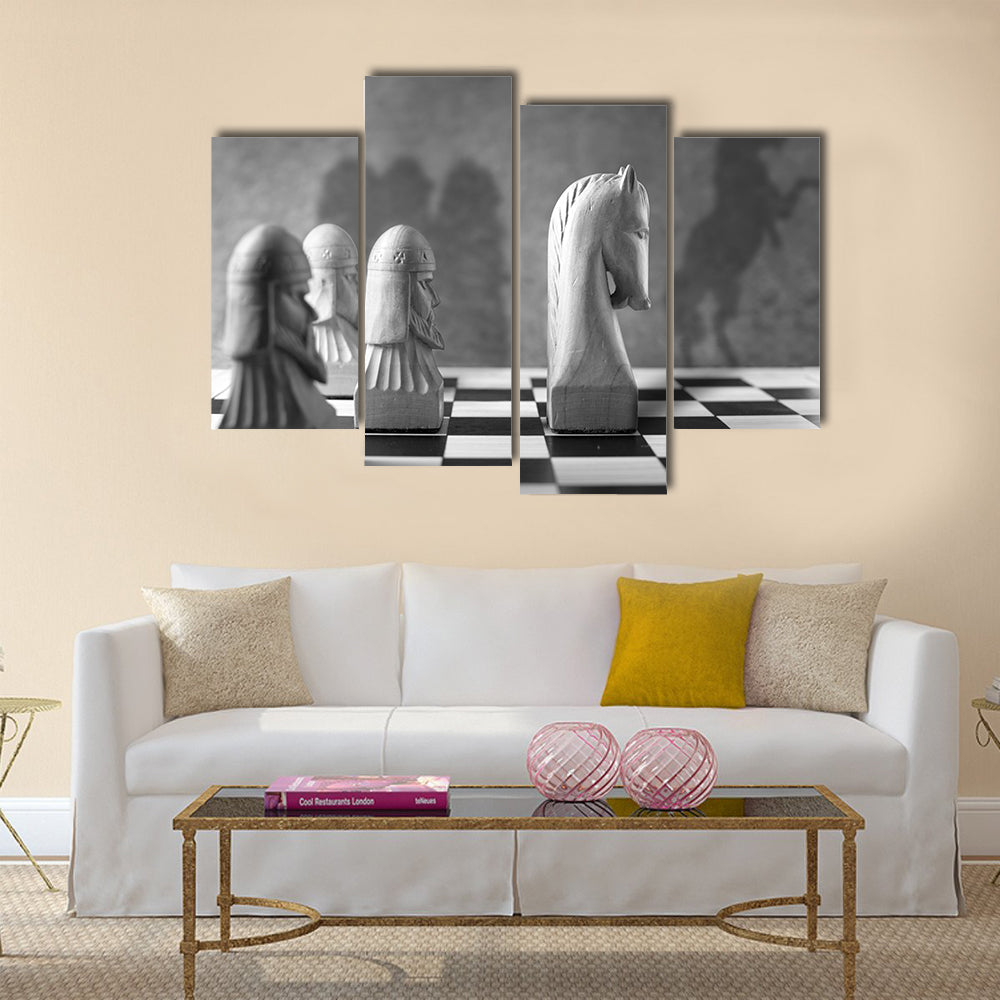 Chess piece with a rearing horse as shadow multi panel canvas wall art