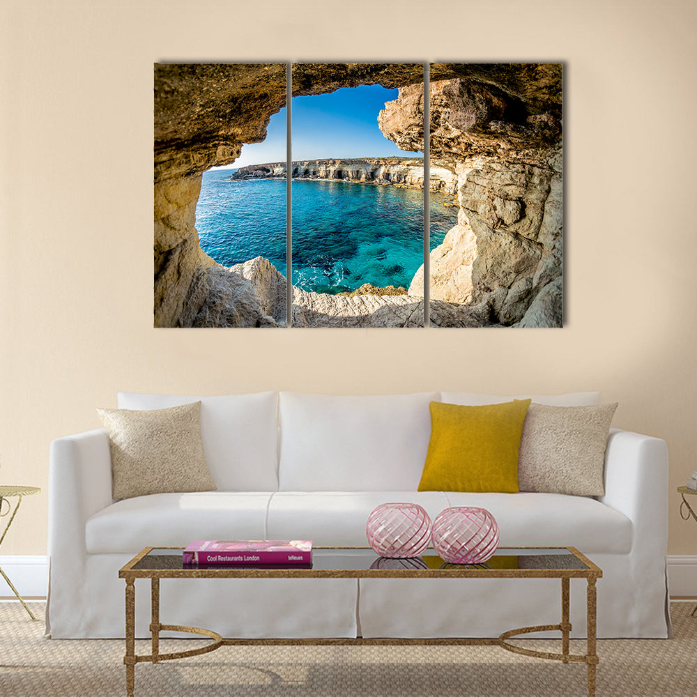 Sea Caves Near Ayia Napa, Cyprus Multi Panel Canvas Wall Art