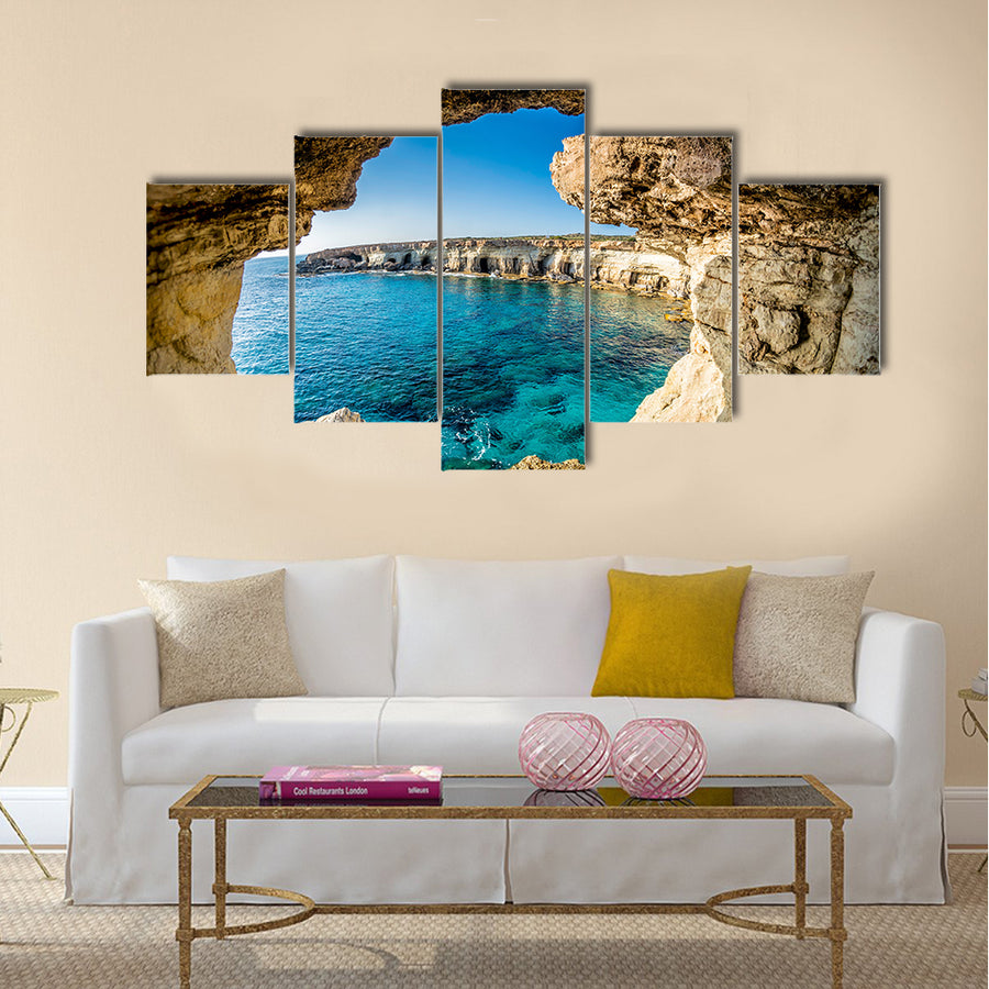 Sea Caves Near Ayia Napa, Cyprus Multi Panel Canvas Wall Art