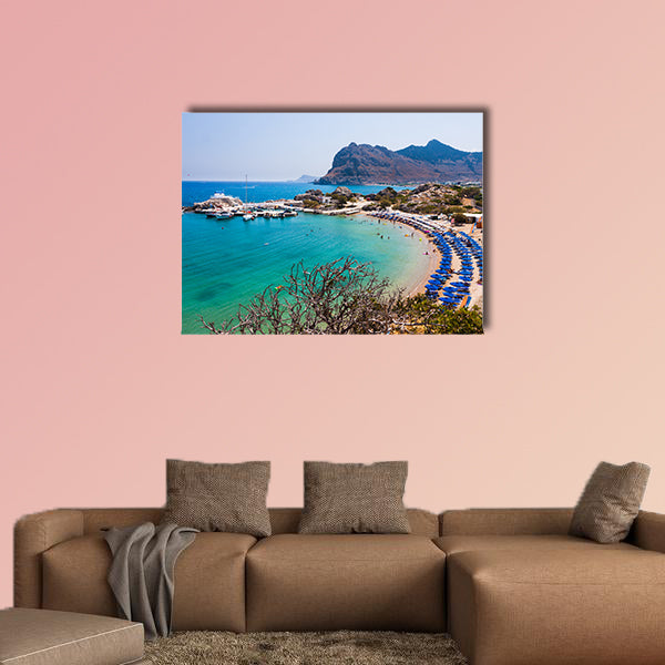 Kolymbia beach with the rocky coast in Greece multi panel canvas wall art