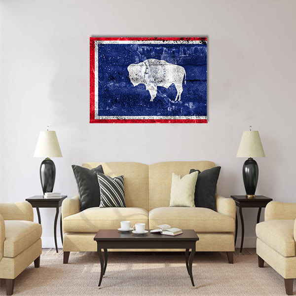 Flag of Wyoming State, painted on dirty wall Multi panel canvas wall art