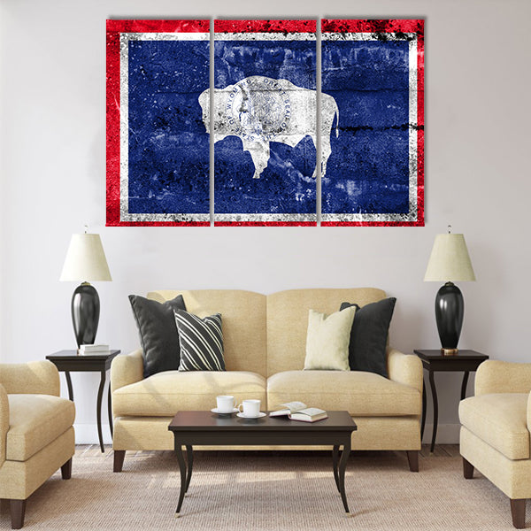 Flag of Wyoming State, painted on dirty wall Multi panel canvas wall art