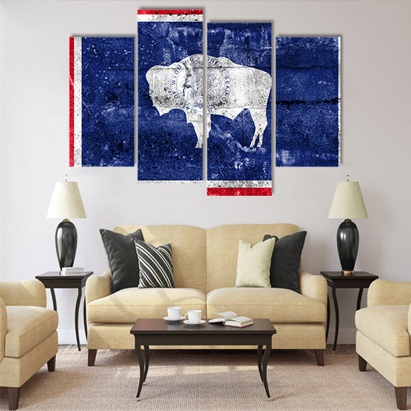 Flag of Wyoming State, painted on dirty wall Multi panel canvas wall art