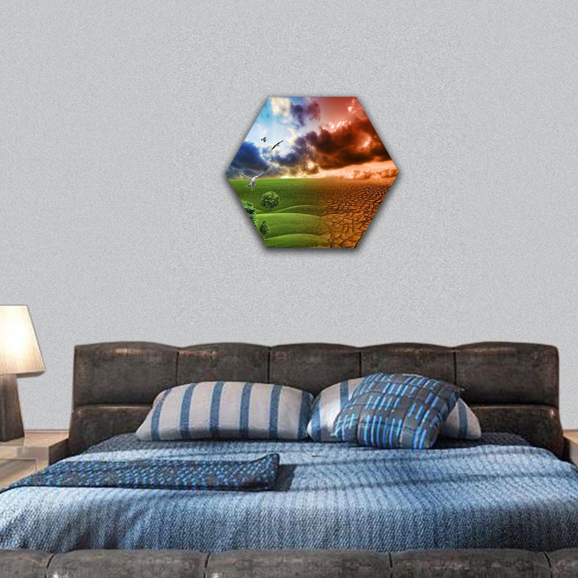Global Warming concept hexagonal canvas wall art