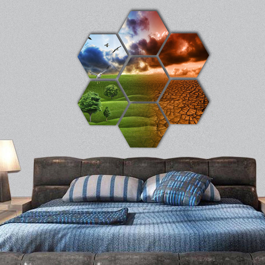 Global Warming concept hexagonal canvas wall art