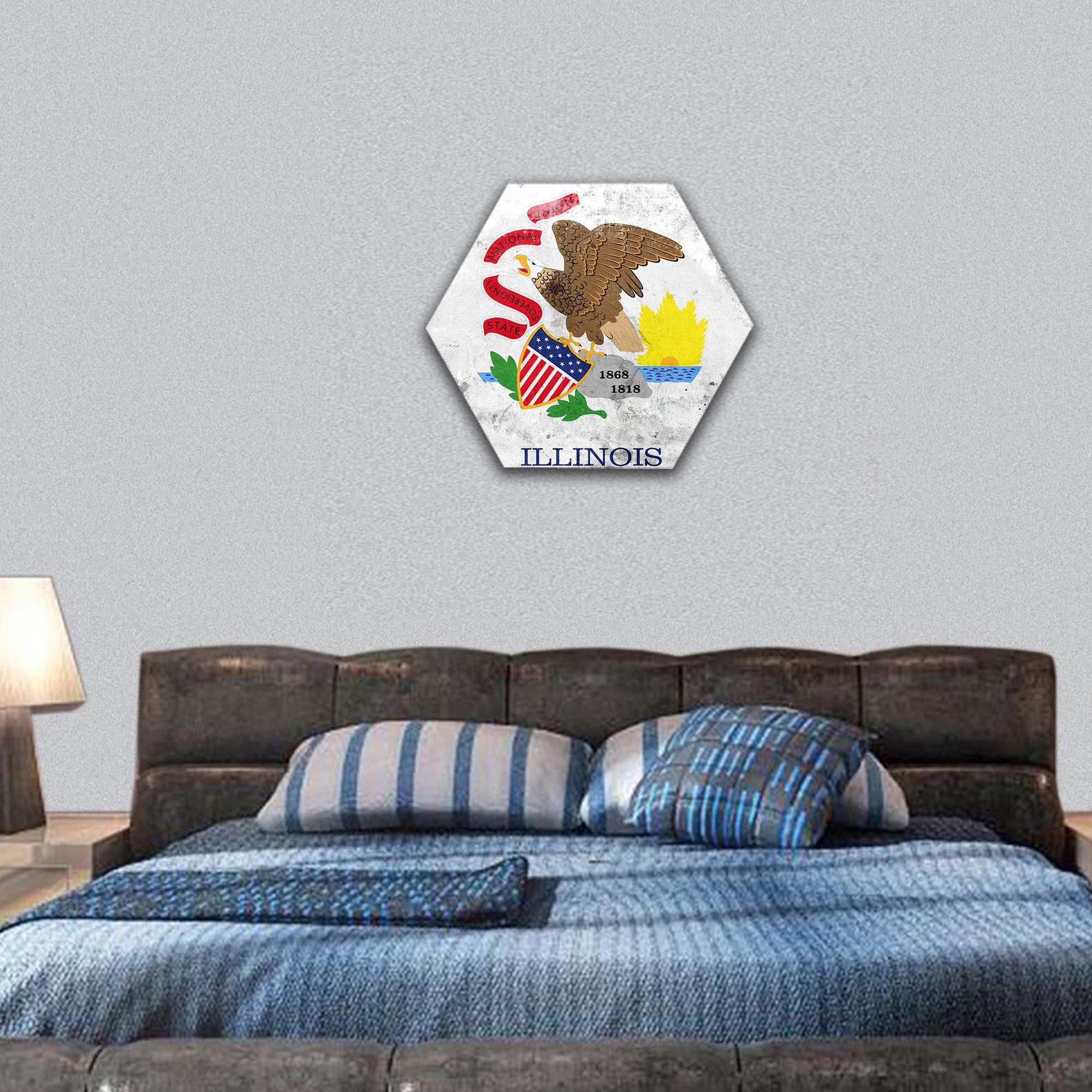 Flag of Illinois State with a vintage and old look hexagonal canvas wall art