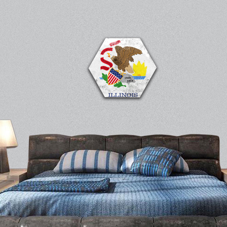 Flag of Illinois State with a vintage and old look hexagonal canvas wall art