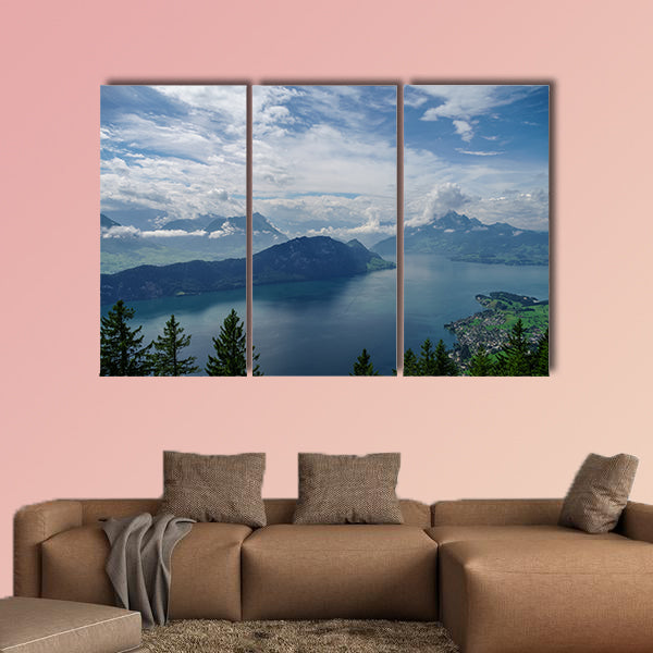 View of Lake Lucerne on the slope from Mount Rigi, Switzerland Multi panel canvas wall art