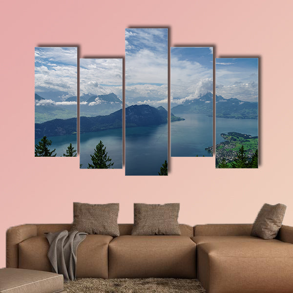 View of Lake Lucerne on the slope from Mount Rigi, Switzerland Multi panel canvas wall art