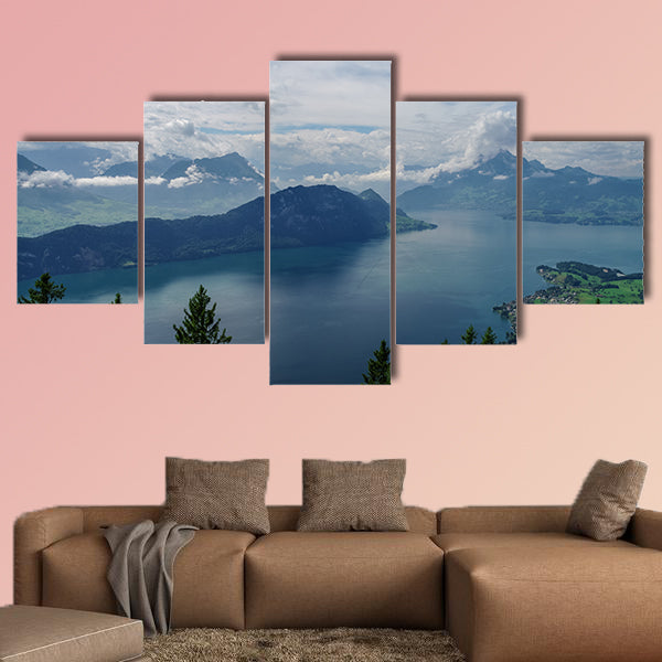 View of Lake Lucerne on the slope from Mount Rigi, Switzerland Multi panel canvas wall art