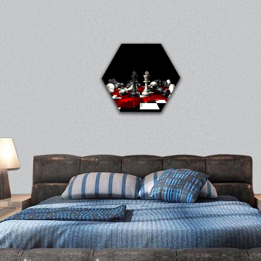 Conceptual piece to display the true impact of war hexagonal canvas wall art