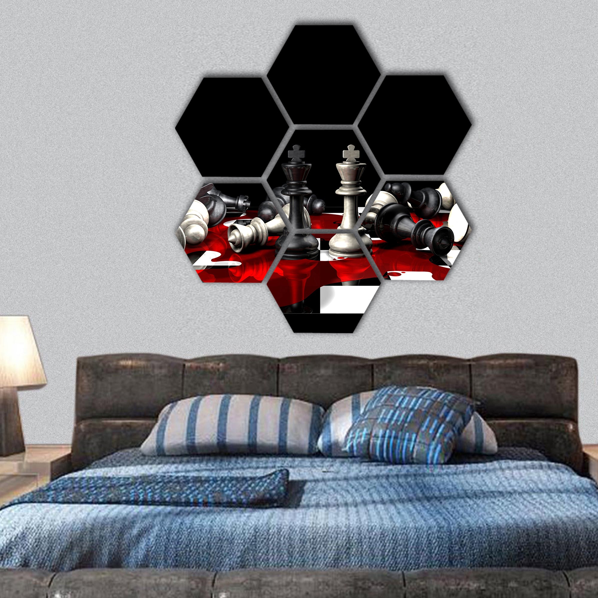 Conceptual piece to display the true impact of war hexagonal canvas wall art