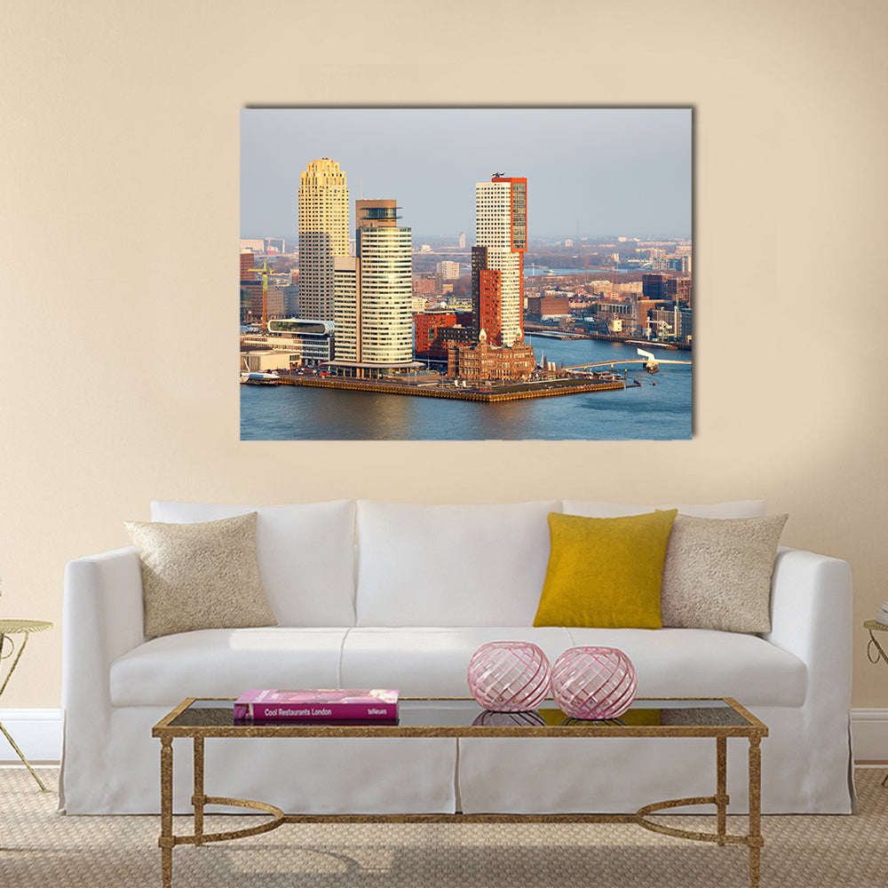 View of the Rotterdam skyline on the Wilhelminapier Multi panel canvas wall art