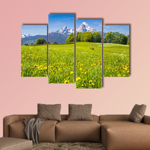 Idyllic landscape in the Alps with fresh green meadows wall art