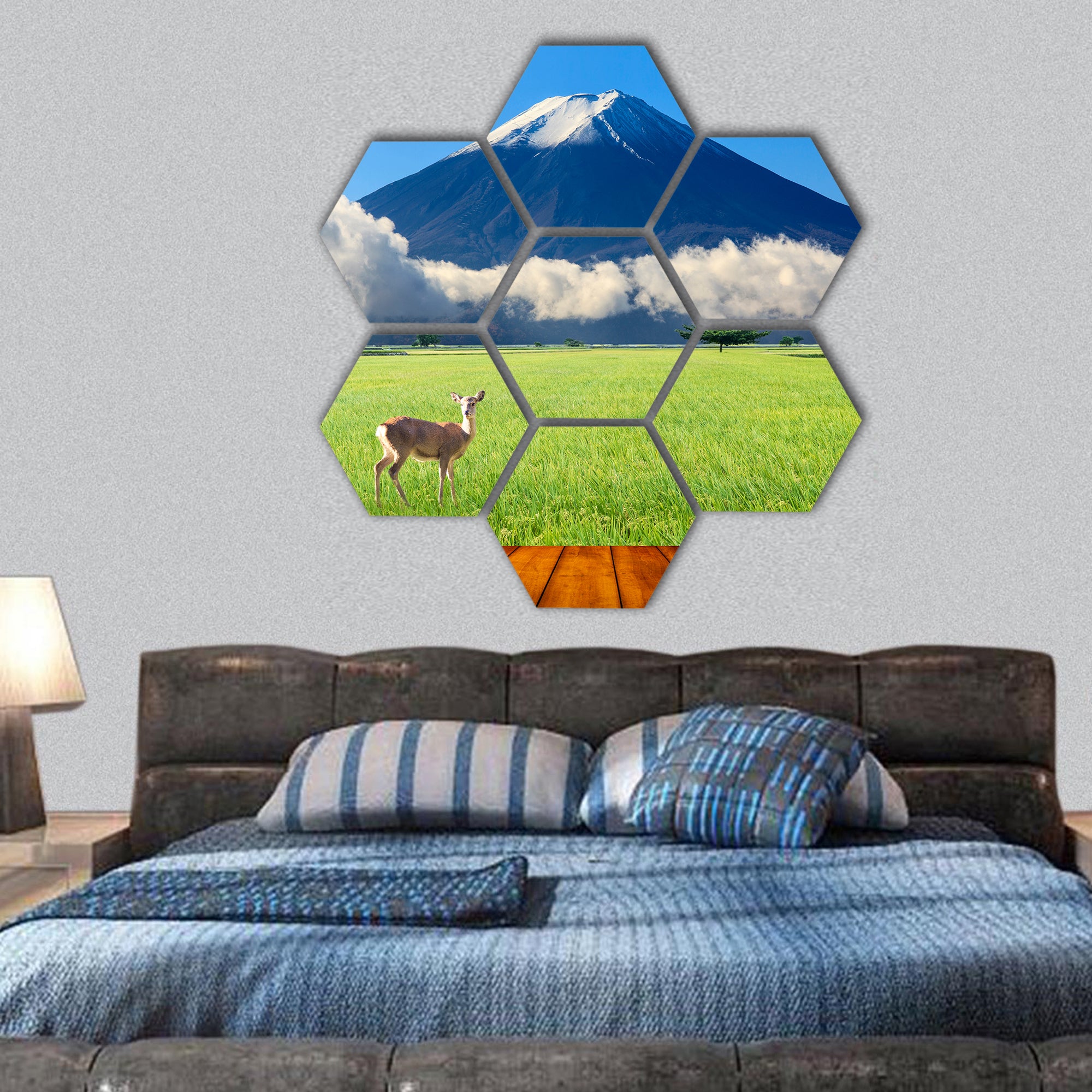 beautiful landscape with nice nature color hexagonal canvas wall art