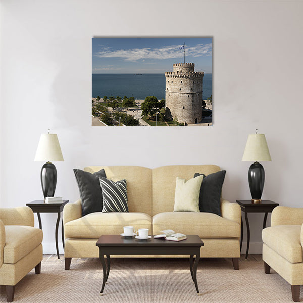White Tower and the seaside of Thessaloniki Multi Panel Canvas Wall Art