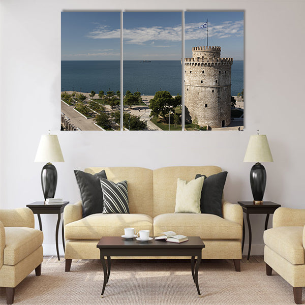 White Tower and the seaside of Thessaloniki Multi Panel Canvas Wall Art