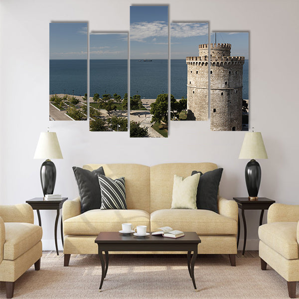 White Tower and the seaside of Thessaloniki Multi Panel Canvas Wall Art