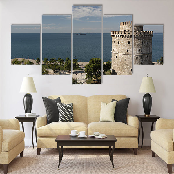 White Tower and the seaside of Thessaloniki Multi Panel Canvas Wall Art