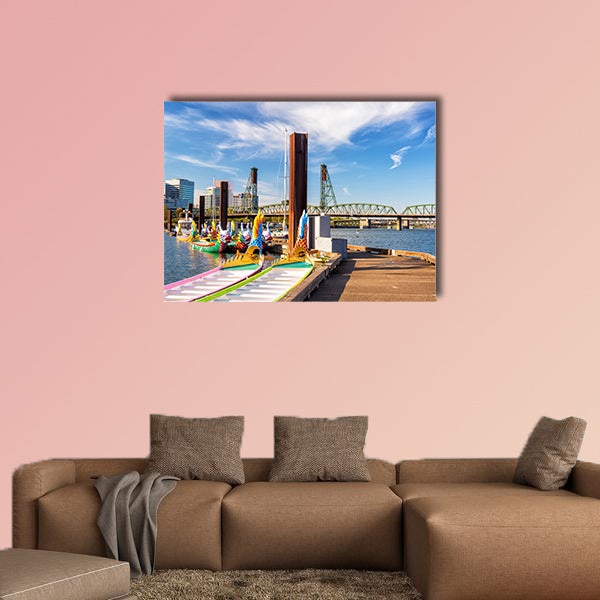 Dragon boats and the Hawthorne Bridge in downtown wall art
