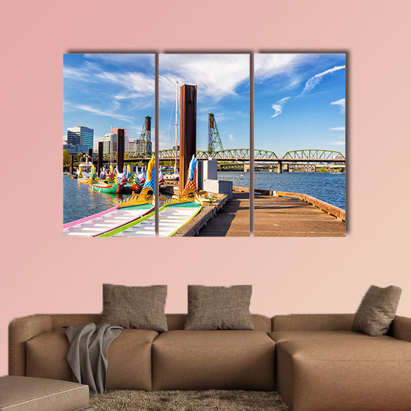 Dragon boats and the Hawthorne Bridge in downtown wall art
