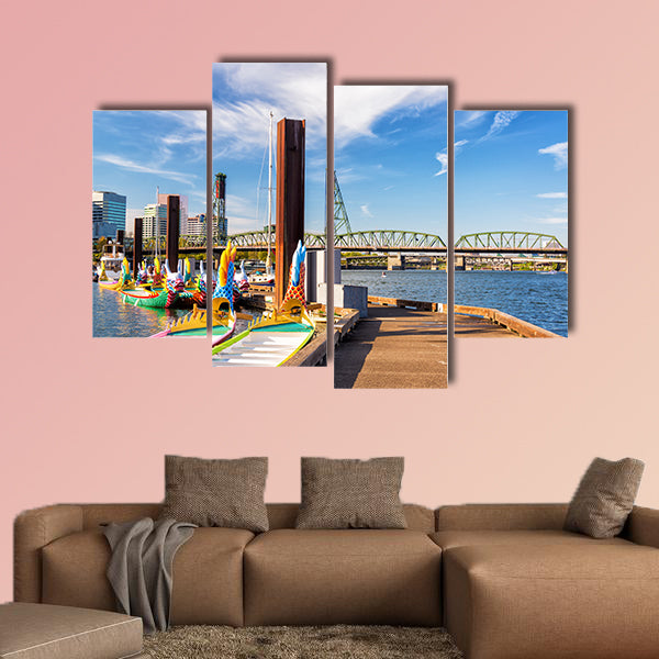Dragon boats and the Hawthorne Bridge in downtown wall art