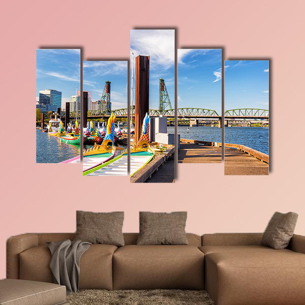 Dragon boats and the Hawthorne Bridge in downtown wall art