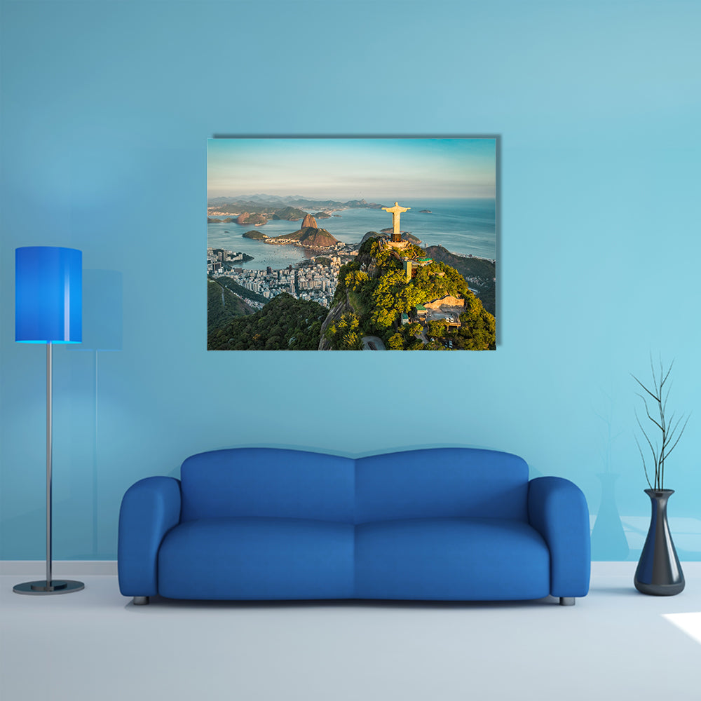 Aerial view of Christ and Botafogo Bay Multi Panel Canvas Wall Art