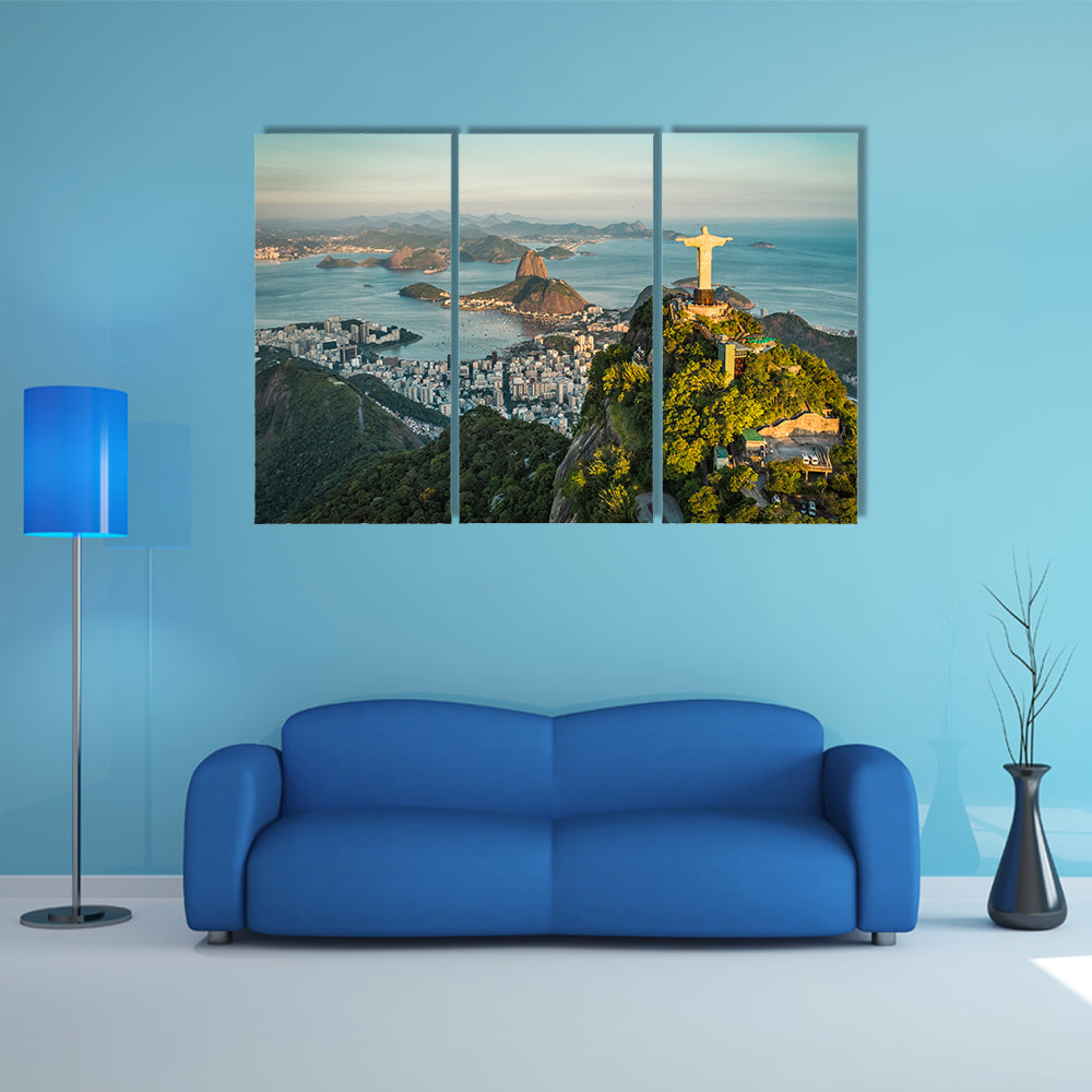 Aerial view of Christ and Botafogo Bay Multi Panel Canvas Wall Art