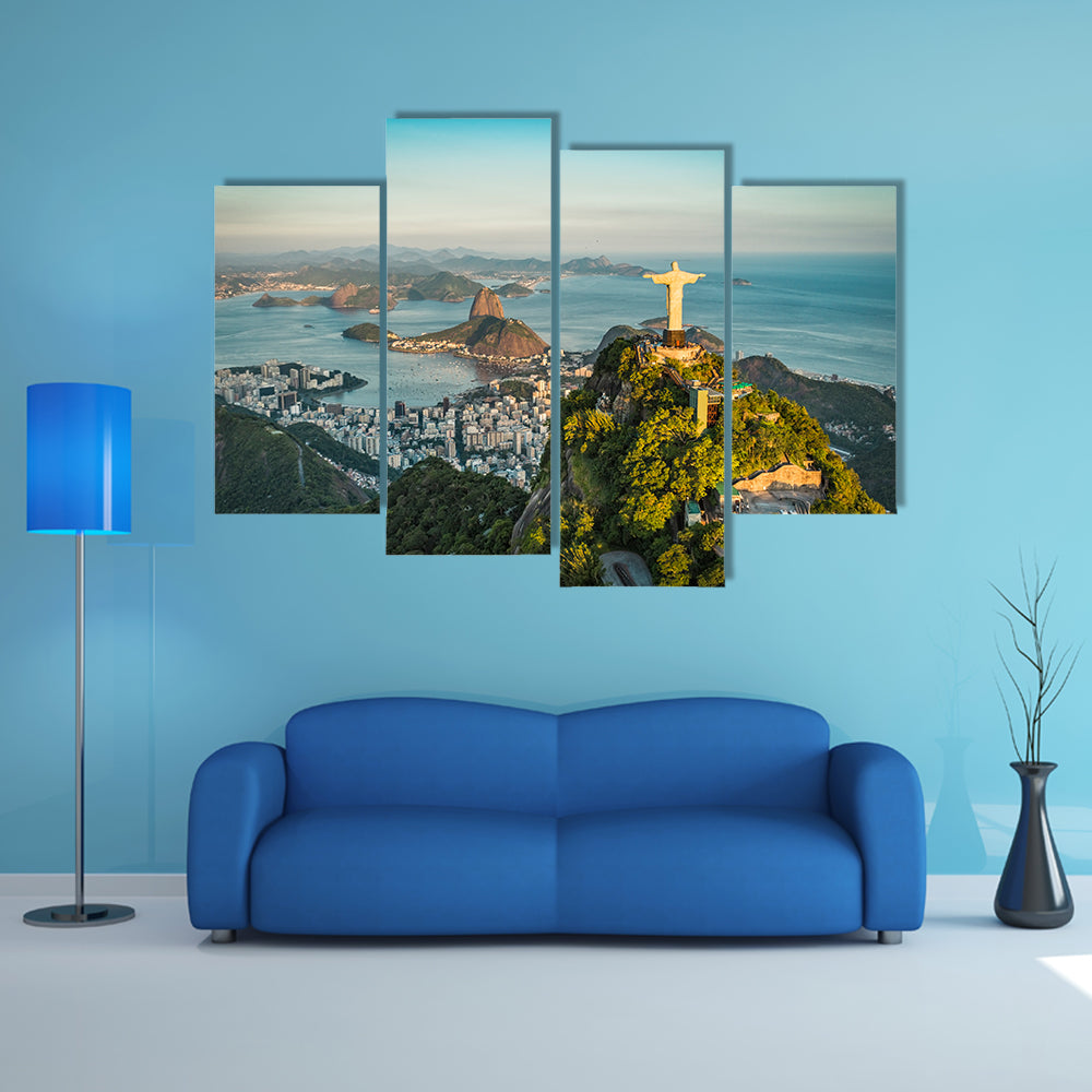 Aerial view of Christ and Botafogo Bay Multi Panel Canvas Wall Art