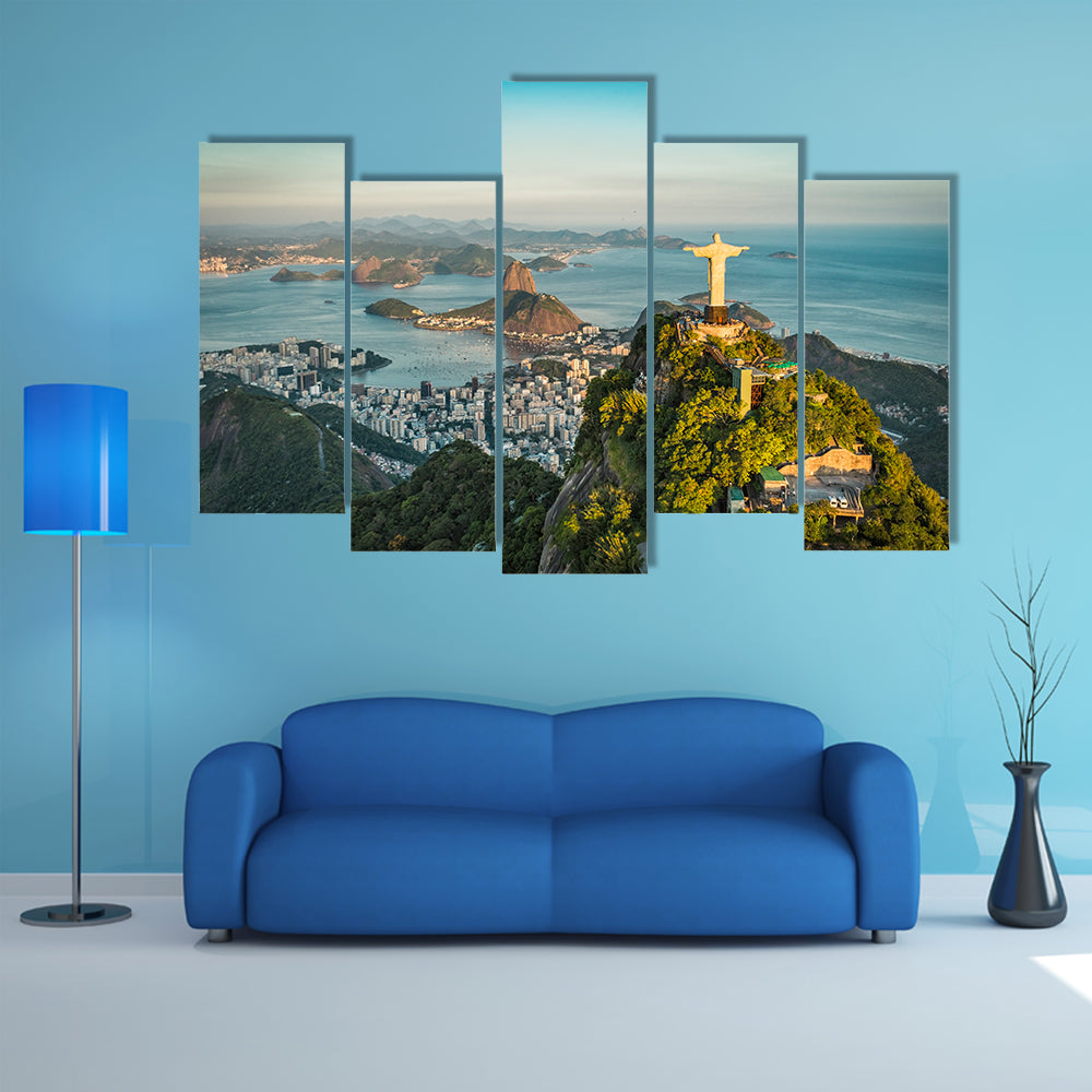 Aerial view of Christ and Botafogo Bay Multi Panel Canvas Wall Art