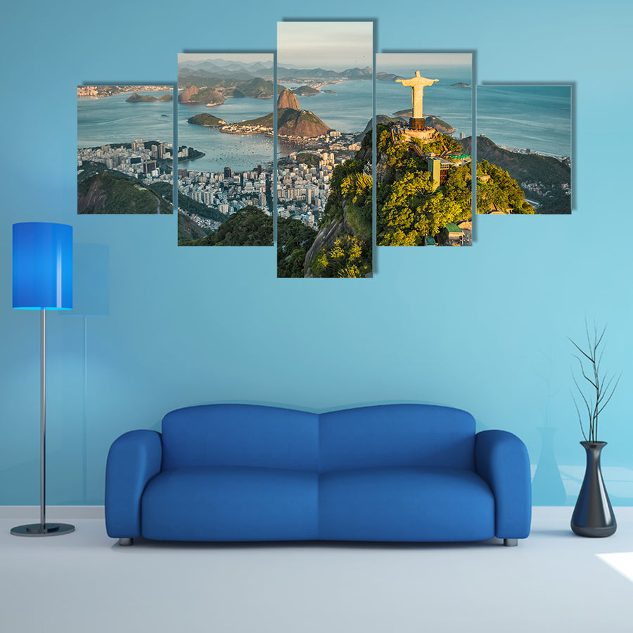 Aerial view of Christ and Botafogo Bay Multi Panel Canvas Wall Art