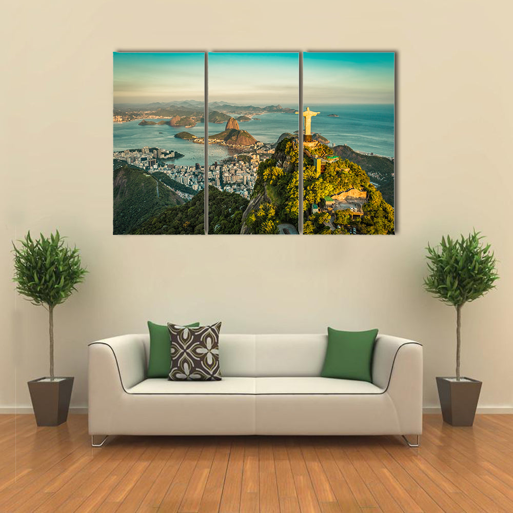 Scene Of A Bay From Height Of Christ And Botafogo, Multi Panel Canvas Wall Art