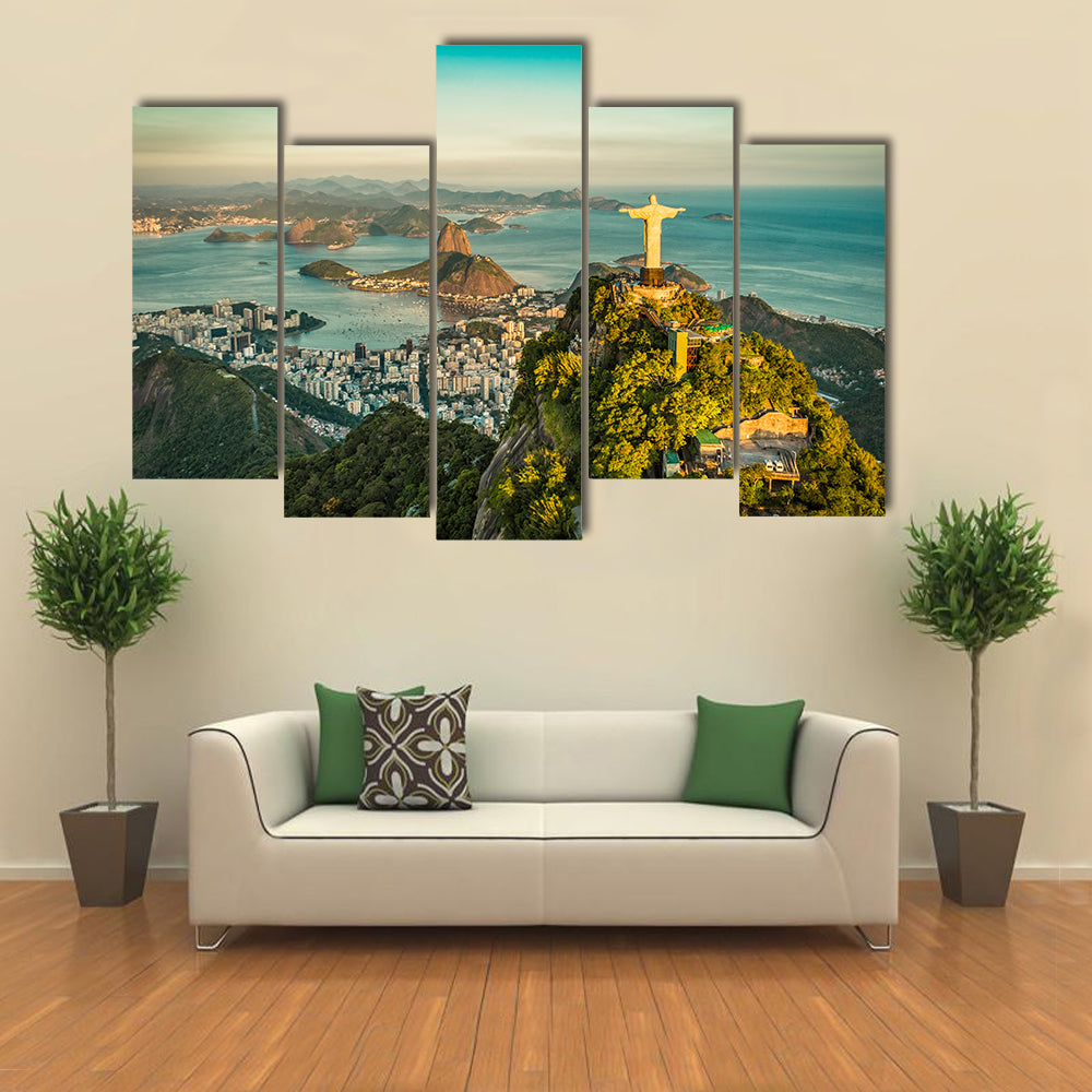 Scene Of A Bay From Height Of Christ And Botafogo, Multi Panel Canvas Wall Art