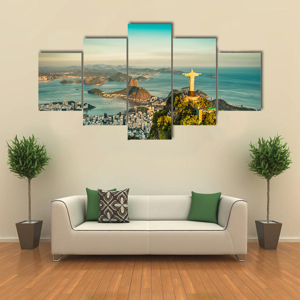 Scene Of A Bay From Height Of Christ And Botafogo, Multi Panel Canvas Wall Art