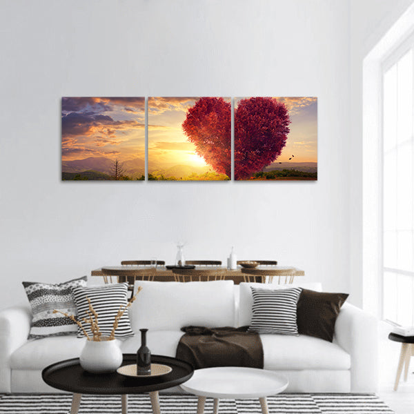 Red heart shaped tree panoramic canvas wall art