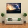 A Man Praying In Front Of The God In A Windy Storm And The Sunrise Multi Panel Canvas Wall Art