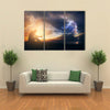 A Man Praying In Front Of The God In A Windy Storm And The Sunrise Multi Panel Canvas Wall Art