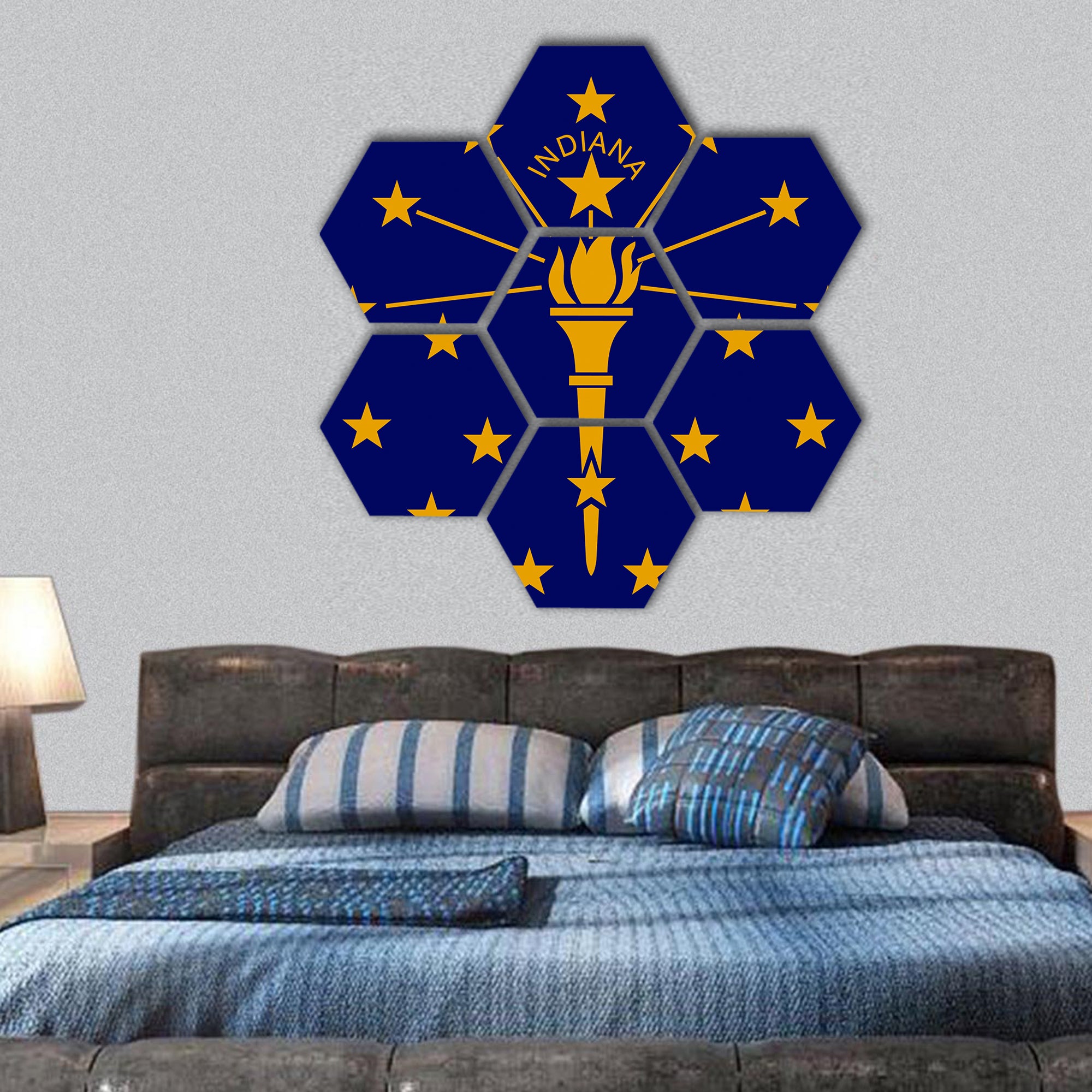 Flag of Indiana is a U.S. state hexagonal canvas wall art