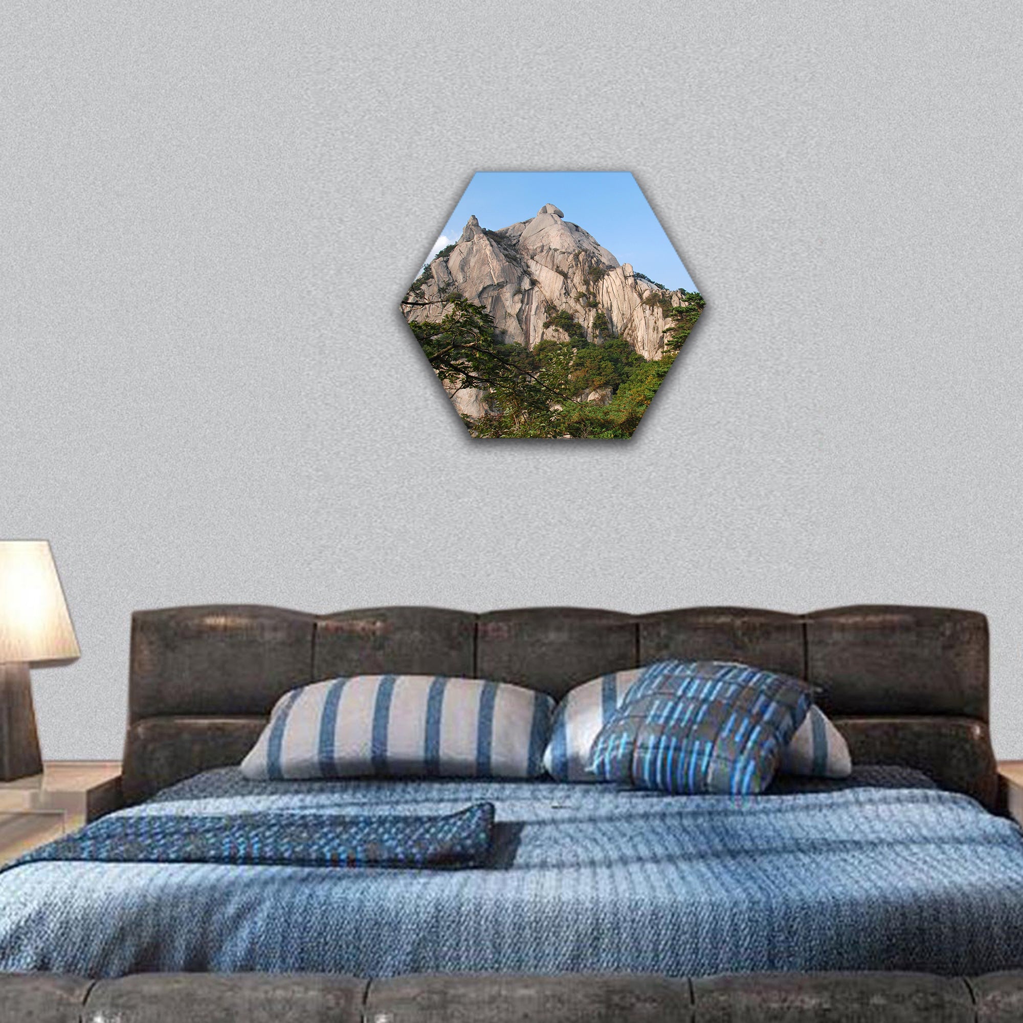 Baegundae peak, mountains Bukhansan in Seoul, Korea hexagonal canvas wall art
