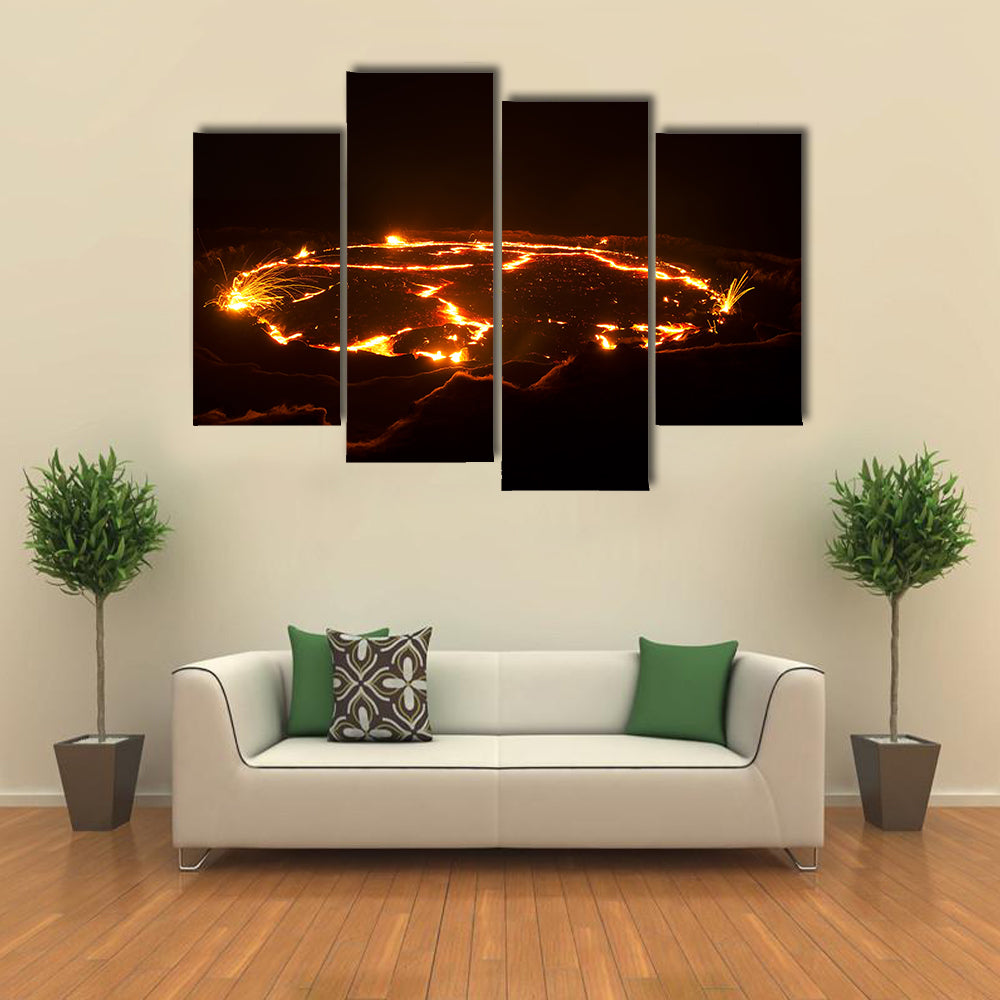 eruption of volcano Erta Ale, Ethiopia multi panel canvas wall art