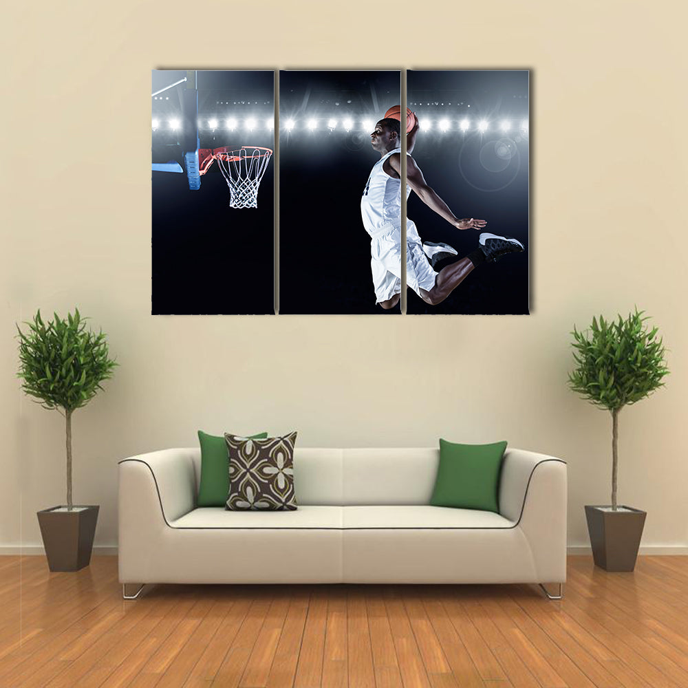 Basketball Player scoring a slam dunk basket Multi panel canvas wall art